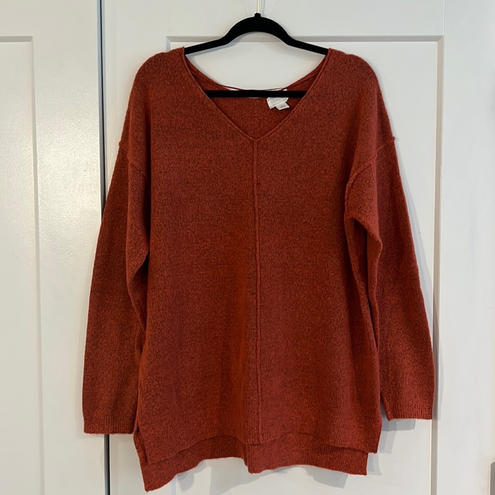 Caslon Soft Loose-Fit V neck Sweater Size L